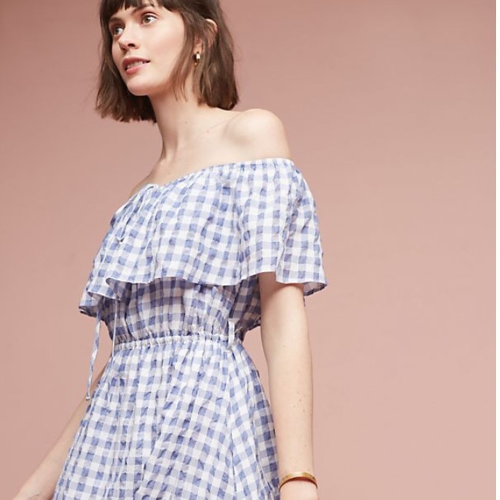 Anthropologie Tylho Gingham Off Shoulder Dress